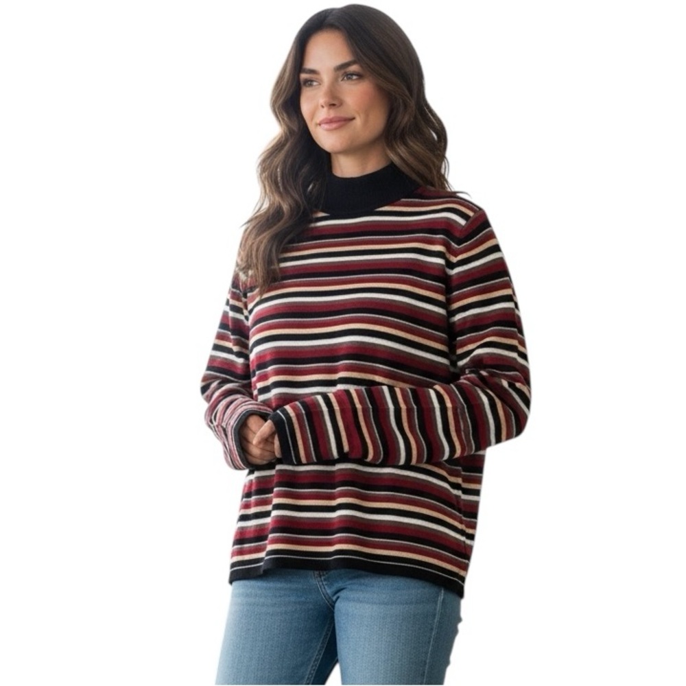 SAG HARBOR multi color striped mock turtle neck long sleeved sweater top size XL
